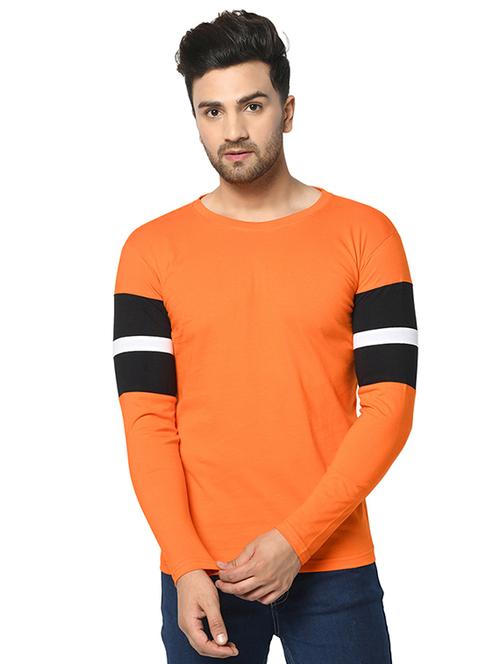 orange color block cut & sew t-shirt - 17436902 - Very Small Image - 1