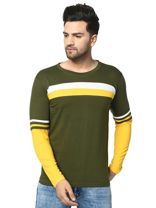 olive green color block cut & sew t-shirt - 17436927 - Very Small Image - 1