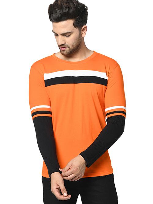 orange color block cut & sew t-shirt - 17436928 - Very Small Image - 1