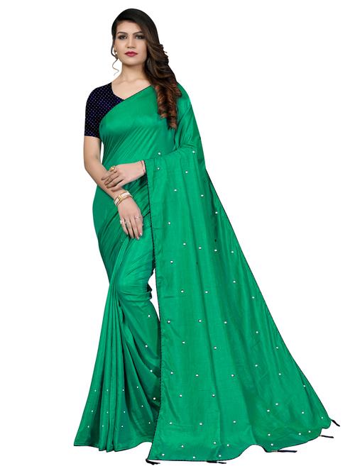 mirror work plain saree with blouse - 17437135 - Very Small Image - 1
