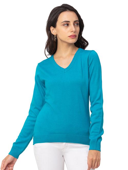 v neck solid pullover - 17437319 - Very Small Image - 1