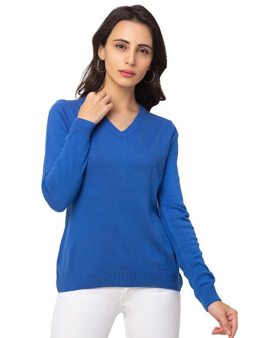 v neck solid pullover - 17437325 - Very Small Image - 1