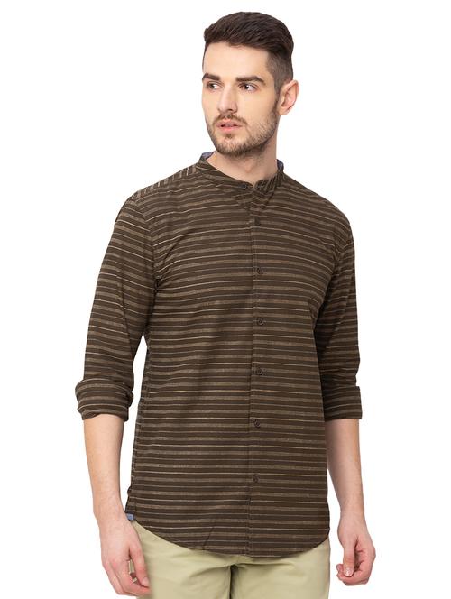 olive green striped casual shirt - 17437372 - Very Small Image - 1