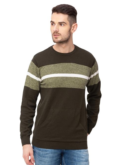 olive green color block pullover - 17437389 - Very Small Image - 1