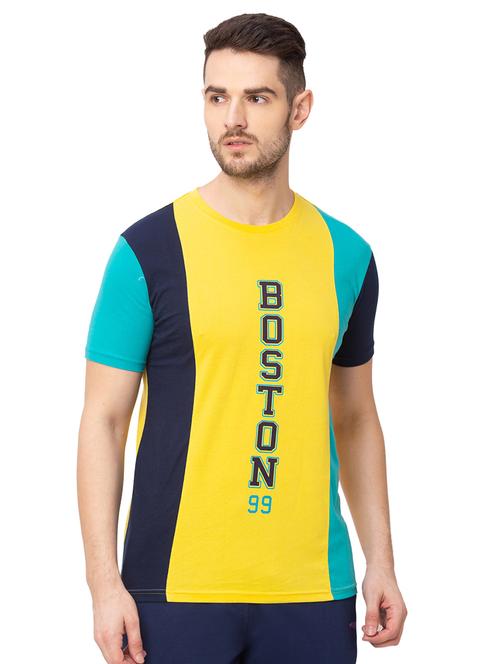 yellow printed color block cut & sew t-shirt - 17437416 - Very Small Image - 1