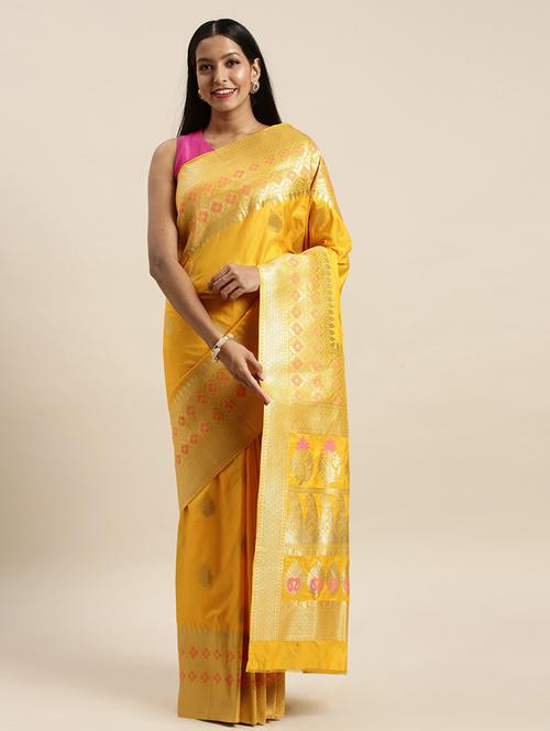 women's self design mustard colored saree with blouse - 17437659 - Very Small Image - 1