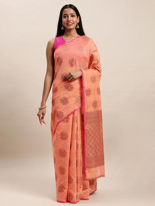 peach cotton handloom saree - 17437706 - Very Small Image - 1