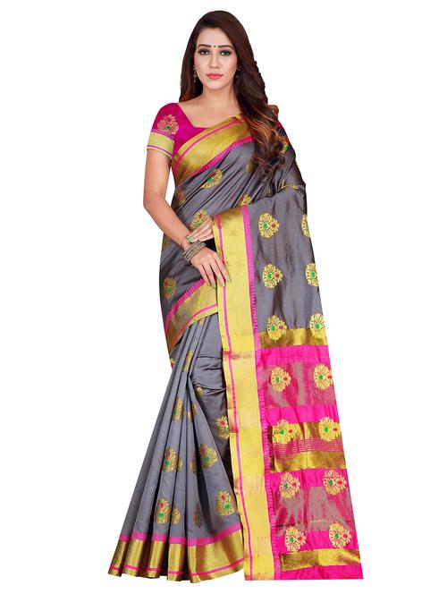 ethnic motifs woven saree with blouse - 17437884 - Very Small Image - 1