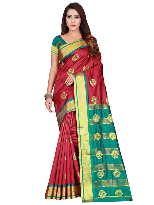 ethnic motifs woven saree with blouse - 17437886 - Very Small Image - 1