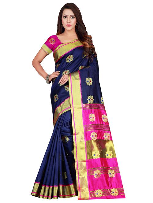 ethnic motifs woven saree with blouse - 17437887 - Very Small Image - 1