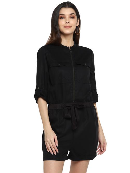 tie front solid romper - 17437908 - Very Small Image - 1