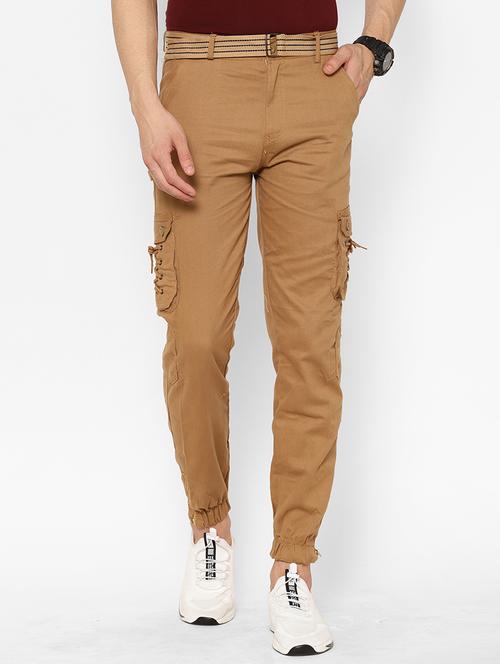 brown solid joggers - 17438038 - Very Small Image - 1