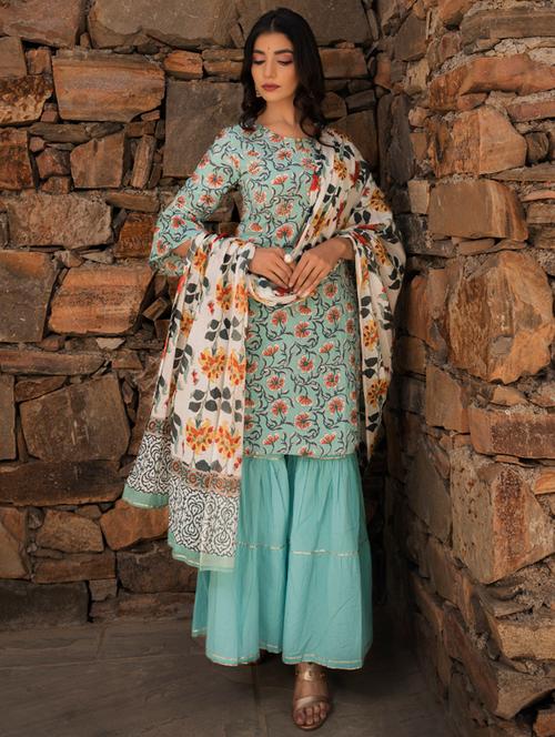 printed kurta sharara set - 17438202 - Very Small Image - 1