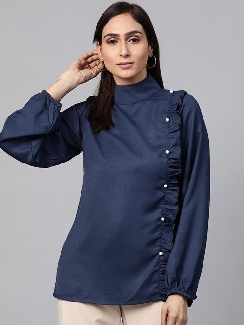high neck frill detail top - 17438242 - Very Small Image - 1
