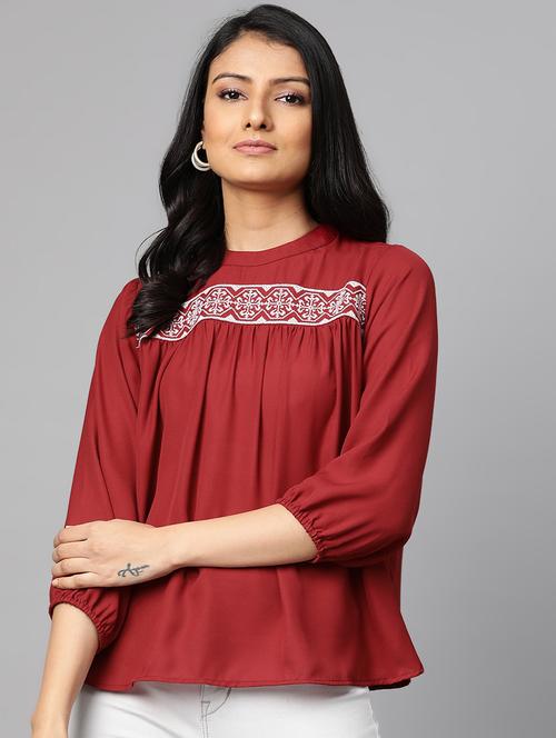embroidered detail solid top - 17438248 - Very Small Image - 1