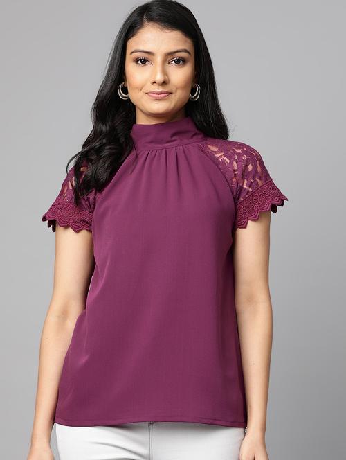 laced sleeves mock neck top - 17438252 - Very Small Image - 1