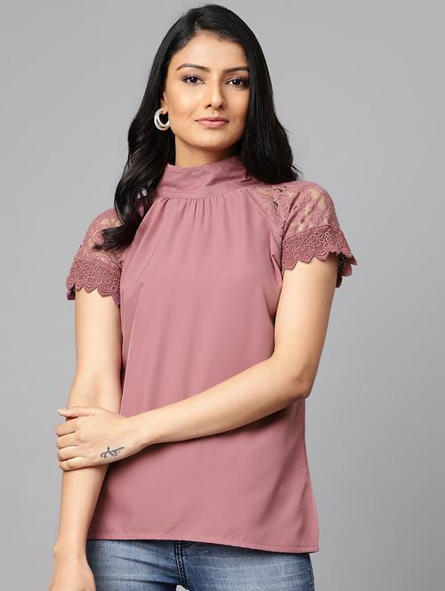 laced sleeves mock neck top - 17438254 - Very Small Image - 1