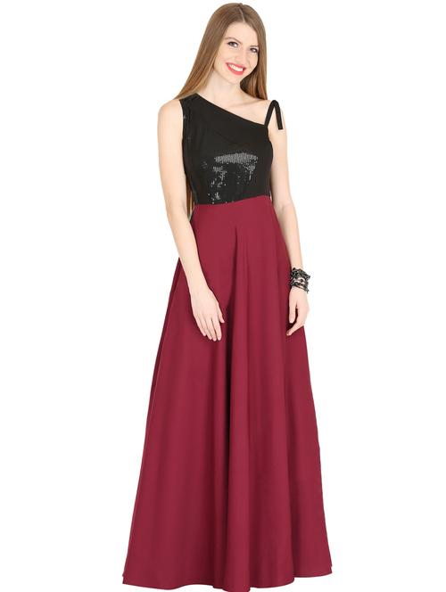 asymmetric neck color block gown dress - 17438769 - Very Small Image - 1