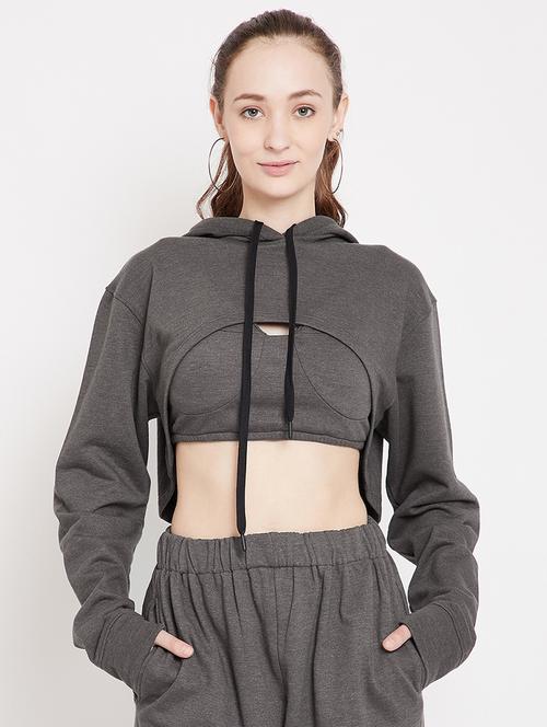 hooded neck cropped sweatshirt - 17438926 - Very Small Image - 1