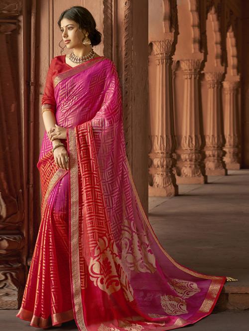 lace detail printed saree with blouse - 17439742 - Very Small Image - 1