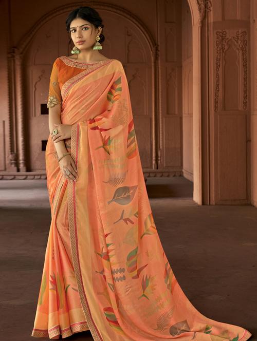 lace bordered printed saree with blouse - 17439751 - Very Small Image - 1