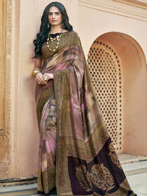 lace detail printed saree with blouse - 17439764 - Very Small Image - 1