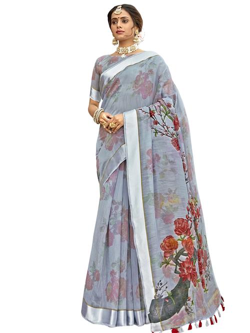 floral printed saree with blouse - 17439811 - Very Small Image - 1