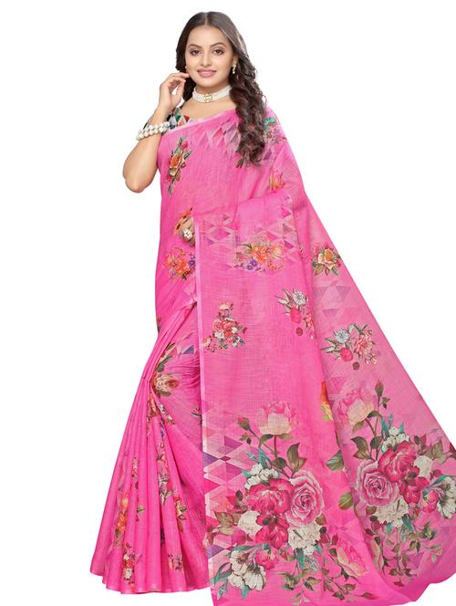 floral printed saree with blouse - 17440691 - Very Small Image - 1