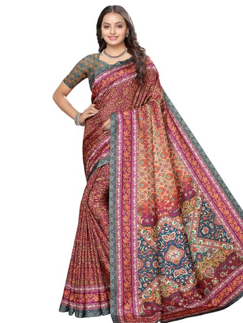 floral printed saree with blouse - 17440695 - Very Small Image - 1