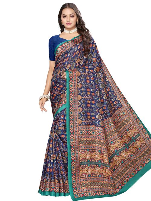 ikat printed saree with blouse - 17440699 - Very Small Image - 1
