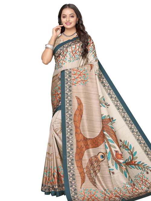 floral printed saree with blouse - 17440702 - Very Small Image - 1