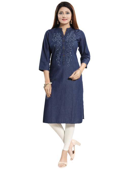 applique denim straight kurta - 17441337 - Very Small Image - 1