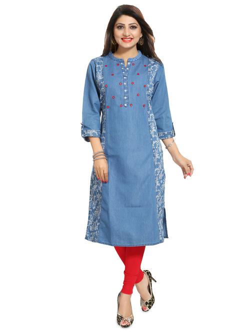 floral mirror work straight kurta - 17441343 - Very Small Image - 1