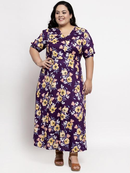v-neck floral a-line dress - 17441573 - Very Small Image - 1