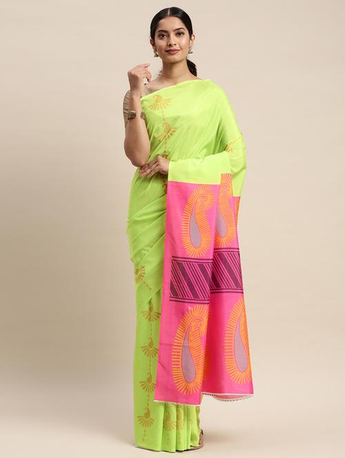 lime printed saree - 17441622 - Very Small Image - 1