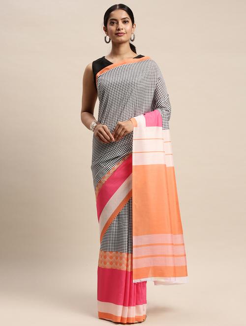 checke printed saree with blouse - 17441624 - Very Small Image - 1