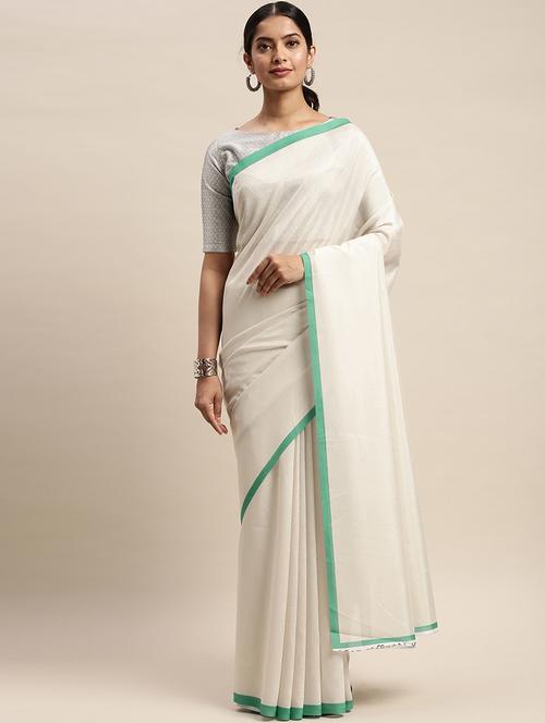off-white plain saree with blouse - 17441640 - Very Small Image - 1