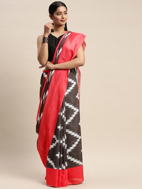 ikat printed saree with blouse - 17441651 - Very Small Image - 1