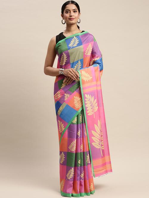 check printed saree with blouse - 17441659 - Very Small Image - 1