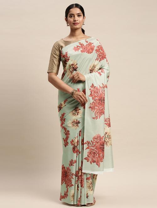 floral printed saree with blouse - 17441666 - Very Small Image - 1