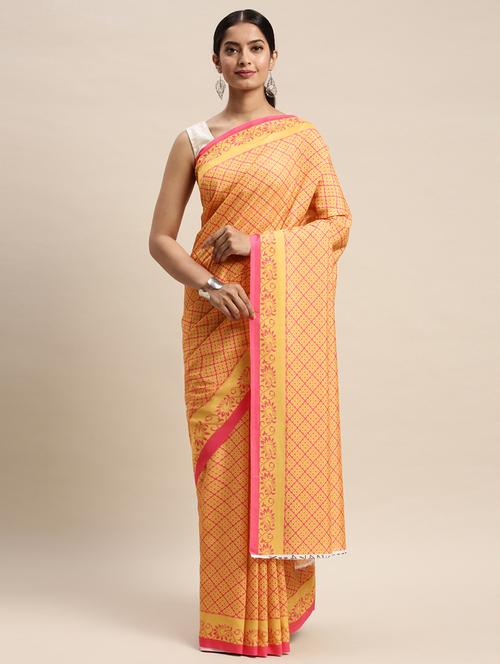 mellow yellow printed saree with blouse - 17441671 - Very Small Image - 1