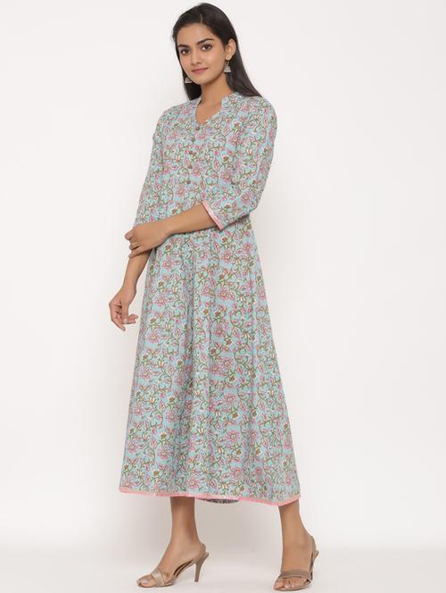 floral print flared ethnic dress - 17441697 - Very Small Image - 1