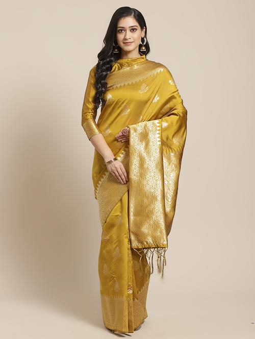 mustard banarasi saree - 17444257 - Very Small Image - 1