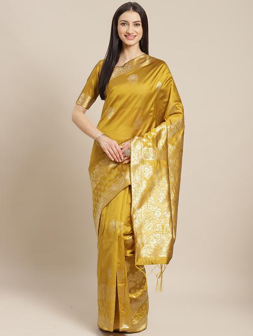 mustard banarasi saree - 17444258 - Very Small Image - 1