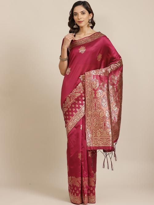 magenta silk blend banarasi saree with blouse - 17444262 - Very Small Image - 1