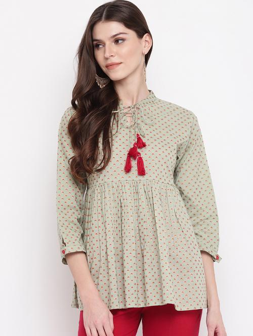 tie up neck printed tunic - 17444399 - Very Small Image - 1