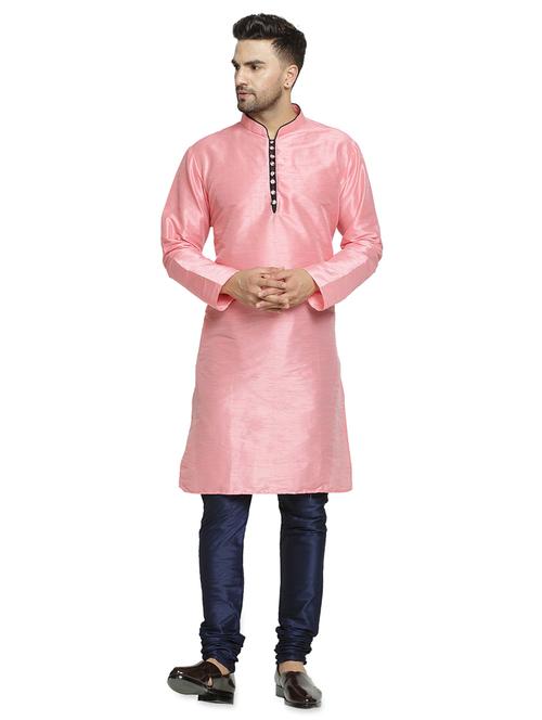 pink solid dupion kurta pyjama set - 17444416 - Very Small Image - 1