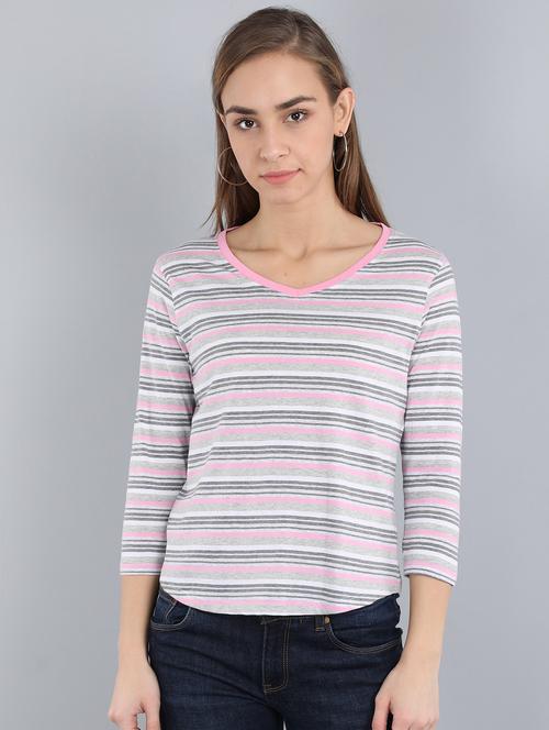 v neck striped tee - 17444656 - Very Small Image - 1