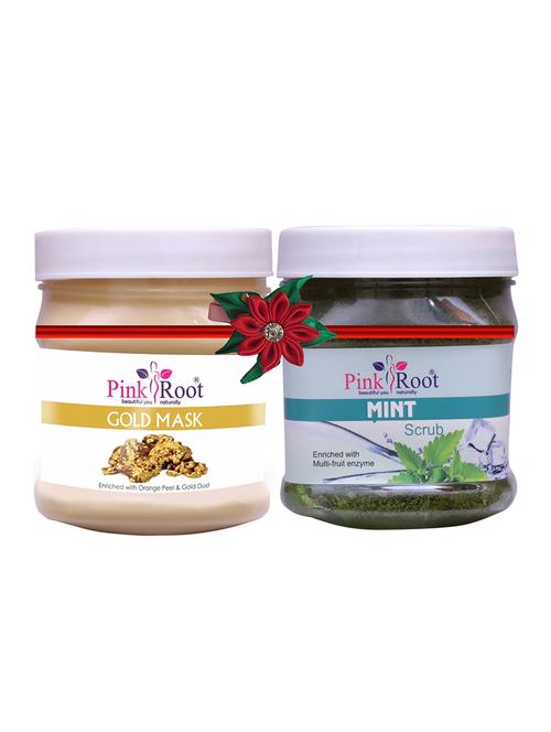 pink root gold mask 500gm with green lemon scrub 500gm - 17446625 - Very Small Image - 1