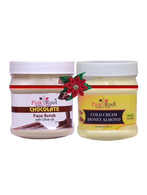 pack of 2 pink root chocolate scrub 500gm with herbal massage cream 500gm - 17446922 - Very Small Image - 1